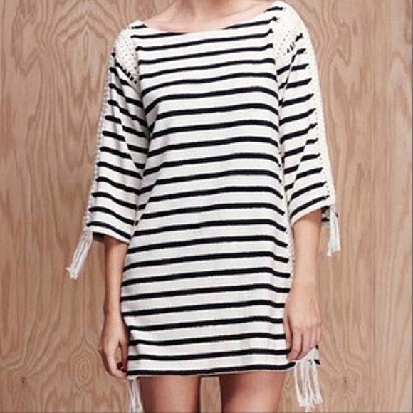 Anthropologie Pepin Crochet Nautical Boho Striped Mini Dress - Picture 1 of 14